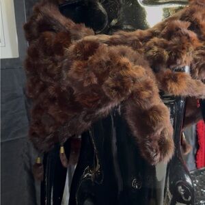 LUXURIOUS Brown REAL RABBIT FUR Scarf/wrap with Tassels
